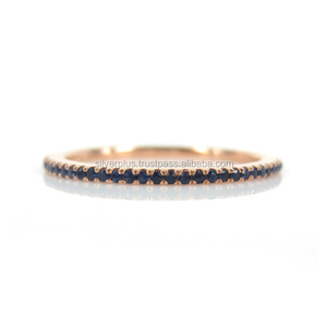 Sólido 14K oro amarillo genuino Azul zafiro piedra preciosa eternidad completa anillo de apilamiento joyería de Navidad - Product Image 1