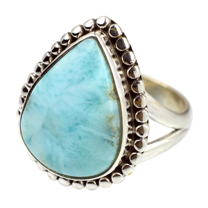 Superbes bagues en argent sterling avec larimar taille ovale et sertissage clos, bijoux de style bohème plaqués argent pour femmes et unisexe - Product Image 3