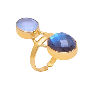 Anillo de Plata de Ley 925 chapado en oro con ajuste de bisel de Calcedonia labradorita de corte ovalado para mujer, fiesta de boda de moda Unisex - Product Image 1