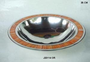 High Quality Cast Aluminium Bowl With <b>Mirror</b> Polished <b>Mosaic</b> of Bone Orange Colour Serving Bowl for Guest Bone Inlay Kitchen - Product Image 5