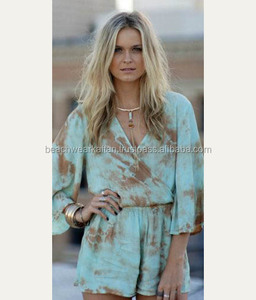 Nueva Colección de Monos Casuales Tejidos de Moda con Tie Dye, Cintura Natural, Manga Larga y Cuello en V para Mujer, Ropa de Verano - Product Image 1