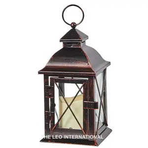 Metal copper antique finish small size candle lantern 4X4X7 Inch lighting decoration hotel restaurant roof top style lamps