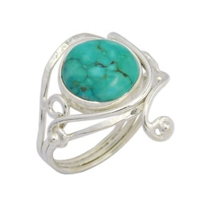 Nueva moda 925 plata esterlina turquesa piedra preciosa anillo indio venta al por mayor joyería de plata eternidad anillos Vermeil - Product Image 1