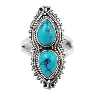 Bague fantastique en forme de poire Turquoise verte en argent Sterling 925, fabricant de bijoux indiens, bijoux en argent - Product Image 2