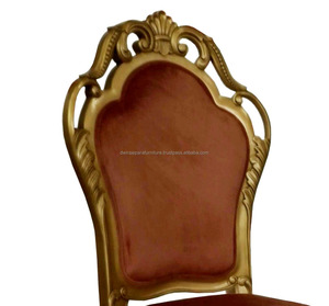 Silla de comedor de madera de caoba sólida tallada en oro estilo francés - Product Image 5