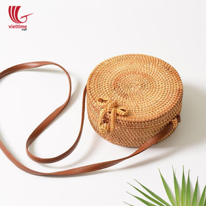 กระเป๋าหวายทรงกลมวินเทจฤดูร้อนสำหรับผู้หญิงชายหาดสไตล์โบฮีเมียนประดับพู่ทำด้วยมือในเวียดนาม - Product Image 2