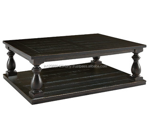 Mesa de centro de madera maciza de estilo antiguo rústico, mesa de centro de madera negra - Product Image 1