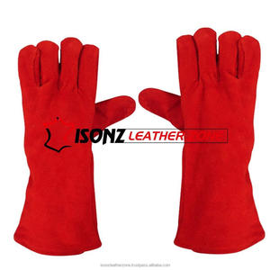 Guantes de Soldadura de Cuero de Vaca Rojo con Forro, Resistentes a Cortes, Impactos y Fuego, Guantes para Asar, 16 Pulgadas (40 cm) - Product Image 5
