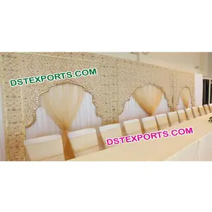 Wedding Stage Embroidered Arch Backdrop Latest Golden Wedding Temple Style Backdrop Cloth Mandaps Decoration Ideas