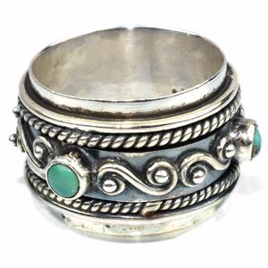 Anillo de plata de primera ley con forma redonda para mujer, sortija, plata esterlina 925, color verde turquesa, estilo Midi, 925 - Product Image 2