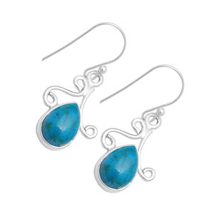 Pear Cab Blue Turquoise Gemstone 925 <b>Silver</b> Hook Dangle <b>Earrings</b> Handmade Fine Jewelry Wear <b>Earring</b> for <b>Women</b> - Product Image 2