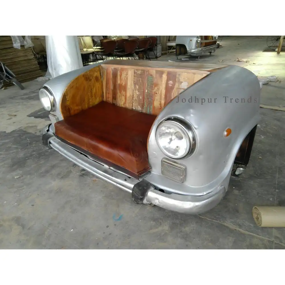 Canapé en cuir industriel et indien, siège de voiture, vintage, en métal