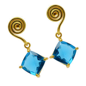 Boucles d'oreilles pendantes en argent sterling 925 à facettes carré topaze bleue pierre précieuse Design à la mode pour les femmes-pour les fêtes et les cadeaux - Product Image 2