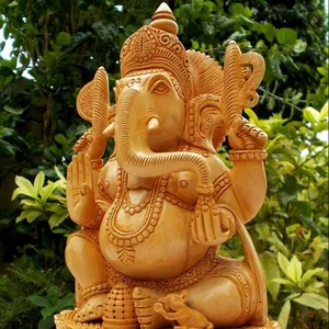 HINDU ELEPHANT LORD GANESHA WOOD SCULPTURE