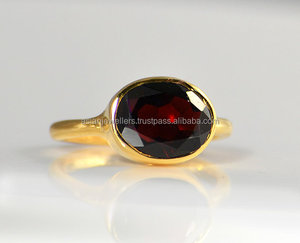 Anillo de piedras preciosas de cuarzo granate natural Plata de Ley 925 Chapado en oro de 2 micras Regalo de aniversario de boda de compromiso hecho a mano - Product Image 1