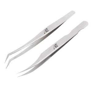 ODM OEM Venta al por Mayor de Pinzas Curvas Personalizadas de 2 Piezas con Punta Puntiaguda, Juego de Pinzas de Acero Inoxidable para Pestañas - Product Image 1