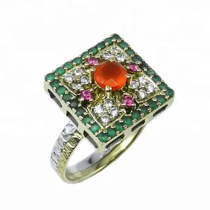 Attractive Latest Design 925 Sterling Silver Carnelian CZ Multi Gemstone Ring Wholesaler And Manufacturer
