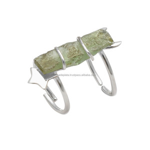 แหวนเงินสองด้านประดับ925อัญมณีผิวหยาบแบบอะพาไทต์ธรรมชาติทันสมัยทันสมัยการตั้งค่าตัวเรือนชุบเงินแบบคลาสสิกสำหรับงานแต่งงาน - Product Image 1