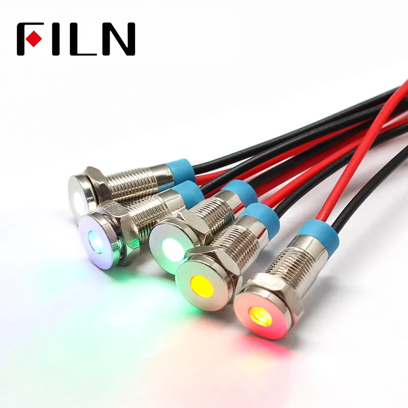 FILN LED Pilot Panel Dash Signal Indicator Warning Light 14cm Cable Chrome Finish Car Boat Marine Pilot Lamp Mini Metal 6mm 12v