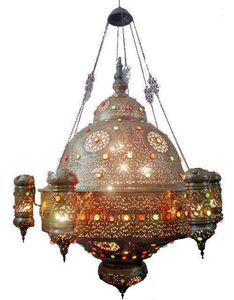 Lustre traditionnel grand format Zahereen BR235, reproduction antique de style turc/arabe, en laiton, à économie d'énergie, dimmable, 19 lumières, 110/220V, pour hôtel - Product Image 1