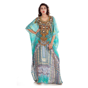 ผู้หญิงแฟชั่น Kaftan ชุดผู้หญิงสวมใส่พิมพ์ดิจิตอล Kaftan ชุดคริสตัลเครื่องประดับคอชุดยาวเต็ม - Product Image 1