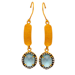 Oval Briolette Blue Topaz Cubic Zirconia Gemstone 925 Pendientes colgantes de plata esterlina Pendiente clásico de moda para mujer. - Product Image 2
