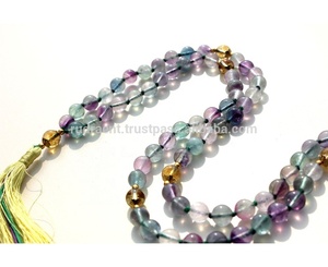 สร้อยลูกปัดฟลูออไรต์สีรุ้งธรรมชาติ108มาลาเครื่องประดับโยคะจิตวิญญาณสไตล์โบฮีเมียนประดับไข่มุกสำหรับงานปาร์ตี้ของขวัญศาสนาพุทธ - Product Image 3