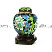 Urne funéraire pour adulte en cloisonné de fleurs, style américain, en laiton, Brassworld India, fournitures funéraires - Product Image 6