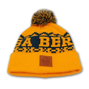 Wholesale Beanies hat acrylic yarn made pom knitted beanie custom print embroidered patch warm cap headwear