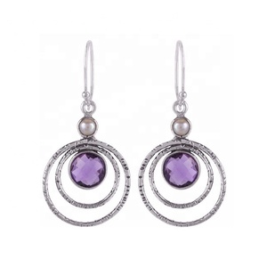 Nuevo modelo de pendiente de múltiples piedras preciosas, Plata de Ley 925 con amatista, rodio y Chapado en plata, regalo de joyería de moda para mujer y Niña - Product Image 1