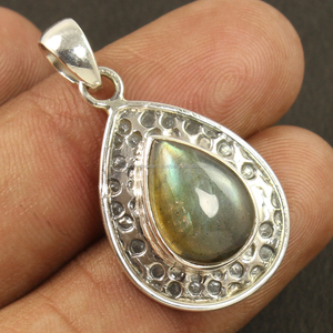 Pendentif de créateur en argent sterling 925 serti de labradorite en forme de poire, bijoux classiques - Product Image 2