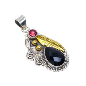 Alta calidad dos tonos sólido 925 plata esterlina negro ónix Multi piedra preciosa colgante joyería fina colgantes y dijes - Product Image 1