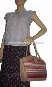 Sac à main en jute tissé à la main pour femmes LOWELL CRAFT, rayé, petit, avec poignée en corde - Product Image 3