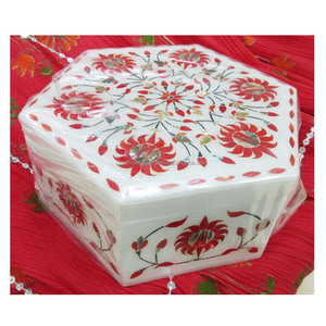 Antique <b>Hexagon</b> White Stone Inlay jewellry <b>Gift</b> <b>Box</b> - Product Image 1