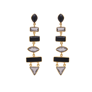 Bezel Set Black Onyx Smoky Quartz Gemstone Gold Plated Dangle 925 Sterling Silver <b>Earrings</b> Handmade Jewelry - Product Image 1