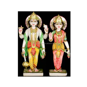 纯白色大理石美丽的印度教神毗湿奴吉拉克西米吉祭拜办公室和医院装饰物品雕像
