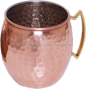 Barril martillado de cobre puro 100% para tazas con mango de latón de diseño brillante para vodka de oso para bares o restaurantes en casa - Product Image 5