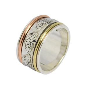 Anillo giratorio clásico de árbol de la vida de tres tonos, joyería de plata de ley 925 Eternity Vermeil, anillo de boda hecho a mano - Product Image 1