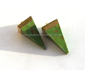 Colgante de acero inoxidable con baño de oro de 18 quilates, diseño de pirámide con piedra turquesa verde cobre, estilo étnico, para niños, ideal para regalo o para hacer dijes DIY. - Product Image 5