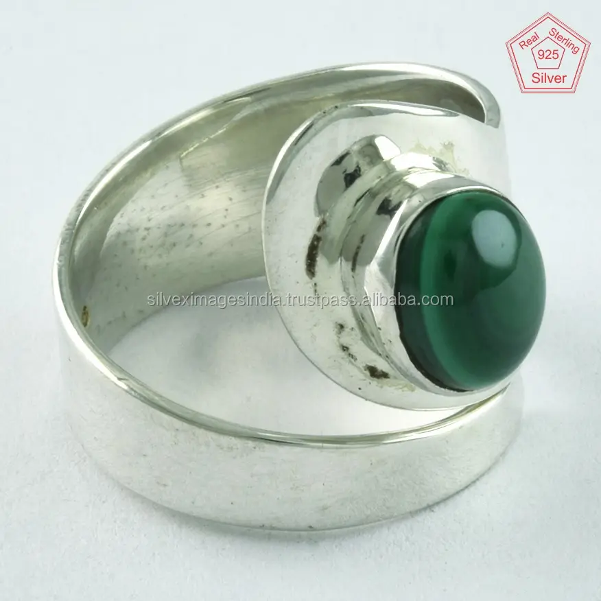 Malachite pietra anelli aperti gioielli in argento sterling 925