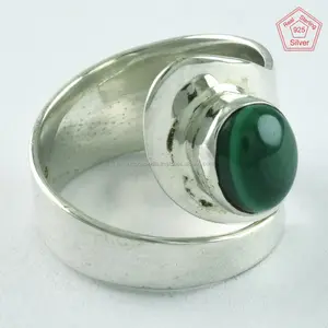 Anillos abiertos de piedra malaquita, joyería de plata de ley 925 - Product Image 1