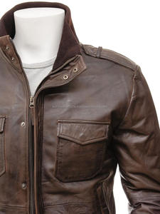 Chaquetas de Cuero para Hombre, Color Marrón, Talla L, Otoño Invierno, Cierre de Cremallera, Color Sólido - Product Image 4