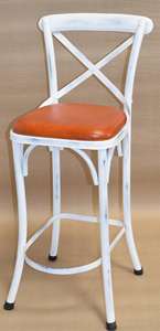 Industrial Vintage Style Cross Iron Leg Leather Cafe Restaurant Food Court Outdoor Pub Club High <b>Bar</b> Chair - Product Image 6