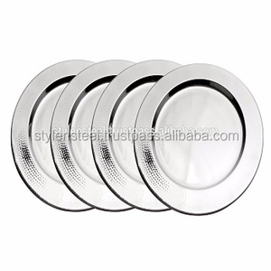จานรองอาหารสแตนเลสสำหรับงานแต่งงาน ชุดจานอาหารค่ำขายส่ง จานรองอาหารลายดาว ขนาด 33 ซม. - Product Image 3