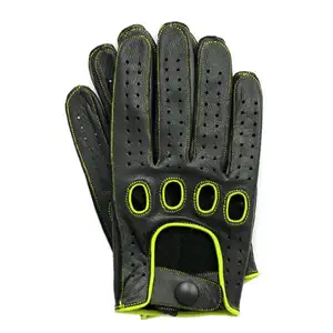 Guantes de conducción transpirables para hombre, de cuero genuino 100%, muy duraderos, para conductores, con punto inverso