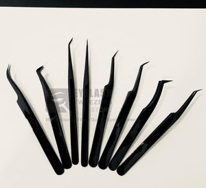 Pinzas de extensión de pestañas de acero inoxidable sostenibles de plasma negro al por mayor, pinzas de pestañas probadas a mano con logotipo privado de la mejor calidad - Product Image 5