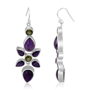 Améthyste Péridot Gemstone Boucles d'oreilles en argent sterling 925 Boucles d'oreilles à la mode Poire ronde Bijoux pour mariage, anniversaire - Product Image 2