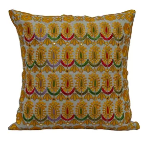 Low MOQ custom embroidery cotton material decorative cushion cover Made In India