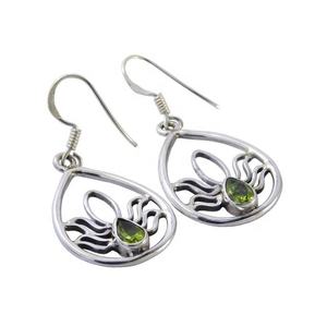 Solid 925 Sterling Silver Peridot Gemstone Hook Earring <b>Handmade</b> Fancy Silver <b>Jewelry</b> Manufacturer - Product Image 1