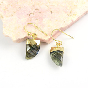 Pendientes de gota de piedra labradorita con forma de diente de cuerno vintage Ajuste de bisel de plata para bodas o regalos Nueva joyería Chape - Product Image 3